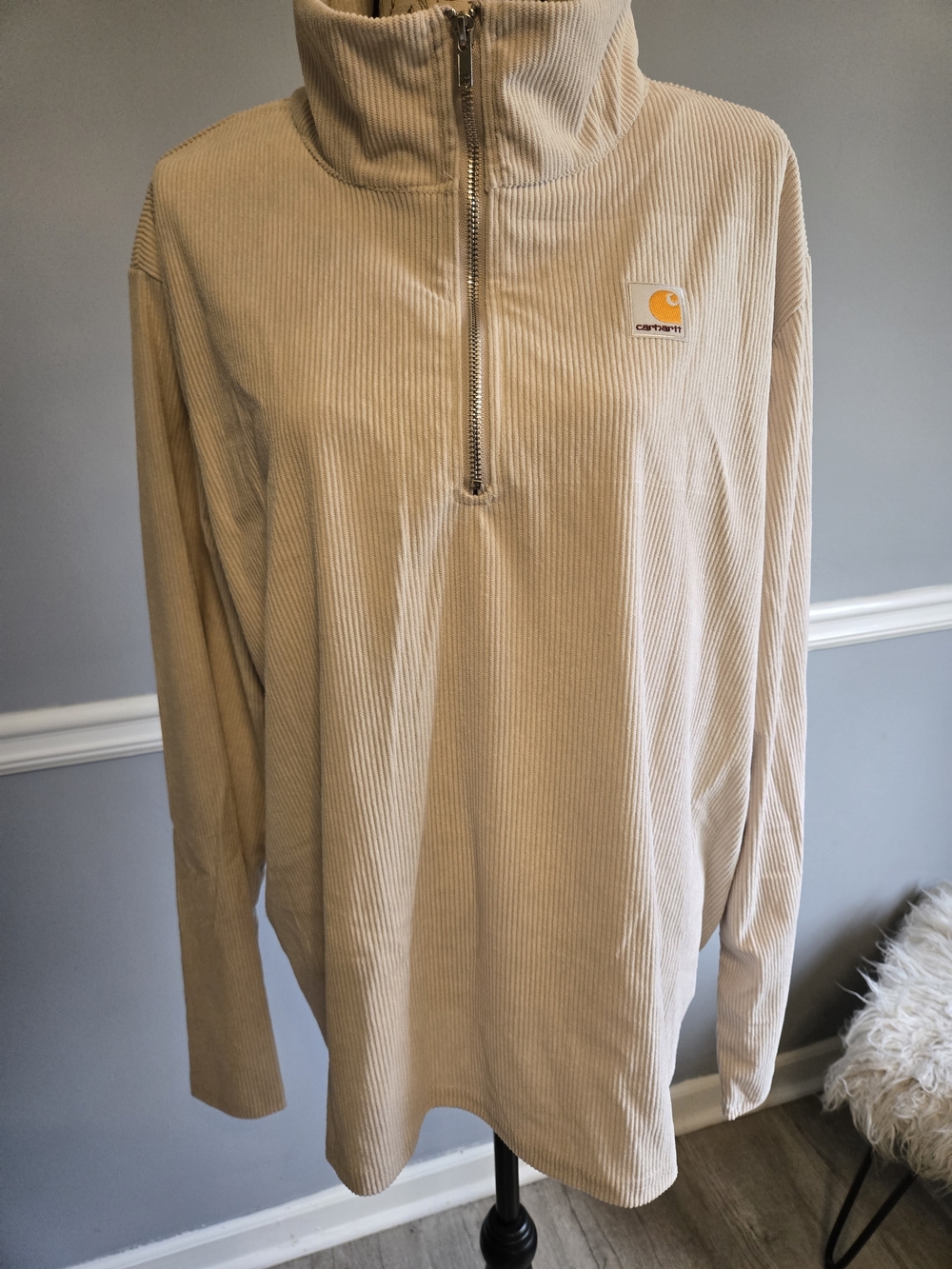 Carhartt Quarter-Zip Corduroy Pullover in Beige